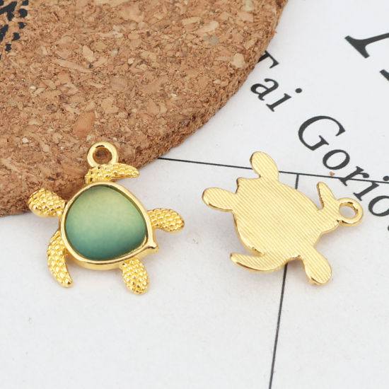 Picture of Zinc Based Alloy Ocean Jewelry Charms Tortoise Animal Gold Plated Light Green 20mm x 19mm, 5 PCs