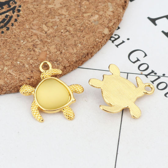 Picture of Zinc Based Alloy Ocean Jewelry Charms Tortoise Animal Gold Plated Pale Yellow 20mm x 19mm, 5 PCs