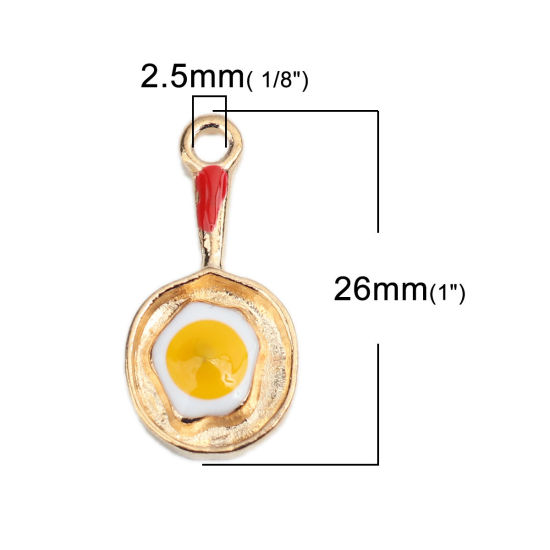 Picture of Zinc Based Alloy Charms Pan Gold Plated Multicolor Poached Egg Enamel 26mm x 13mm, 10 PCs