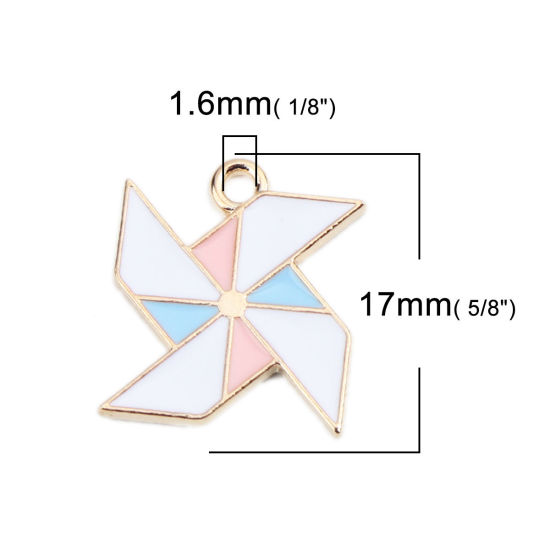 Immagine di Lega di Zinco Charms Mulino a Vento Oro Placcato Multicolore Smalto 17mm x 15mm , 20 Pz