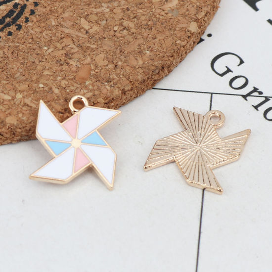 Immagine di Lega di Zinco Charms Mulino a Vento Oro Placcato Multicolore Smalto 17mm x 15mm , 20 Pz