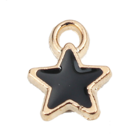 Immagine di Lega di Zinco Charms Stella a Cinque Punte Oro Placcato Nero Smalto 8mm x 7mm , 50 Pz