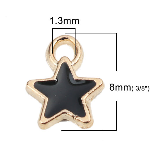 Immagine di Lega di Zinco Charms Stella a Cinque Punte Oro Placcato Nero Smalto 8mm x 7mm , 50 Pz