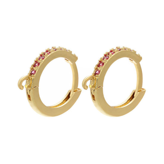 Image de Boucles d'Oreilles à Clip en Laiton Plaqué Or 18K Rond avec Boucle à Zirconia Cubique Rouge 16mm x 14mm, Epaisseur de Fil: (18 gauge), 1 Paire