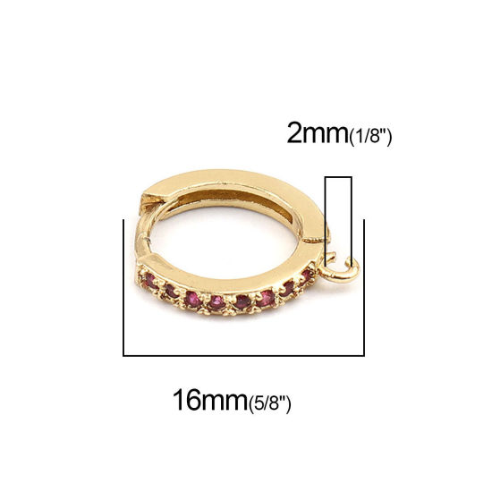 Image de Boucles d'Oreilles à Clip en Laiton Plaqué Or 18K Rond avec Boucle à Zirconia Cubique Rouge 16mm x 14mm, Epaisseur de Fil: (18 gauge), 1 Paire