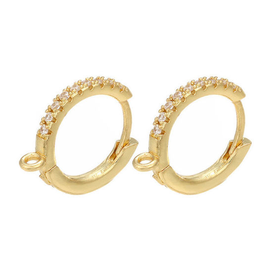 Image de Boucles d'Oreilles à Clip en Laiton Plaqué Or 18K Rond avec Boucle à Zirconia Cubique Clair 16mm x 15mm, Epaisseur de Fil: (18 gauge), 1 Paire