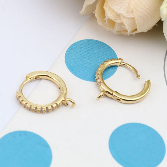 Image de Boucles d'Oreilles à Clip en Laiton Plaqué Or 18K Rond avec Boucle à Zirconia Cubique Clair 16mm x 15mm, Epaisseur de Fil: (18 gauge), 1 Paire