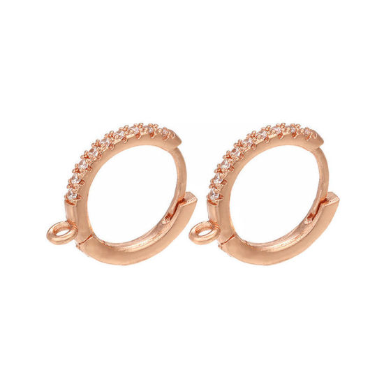 Image de Boucles d'Oreilles à Clip en Laiton Or Rose Rond avec Boucle Zircone Cubique Clair 16mm x 15mm, Epaisseur de Fil: (18 gauge), 1 Paire