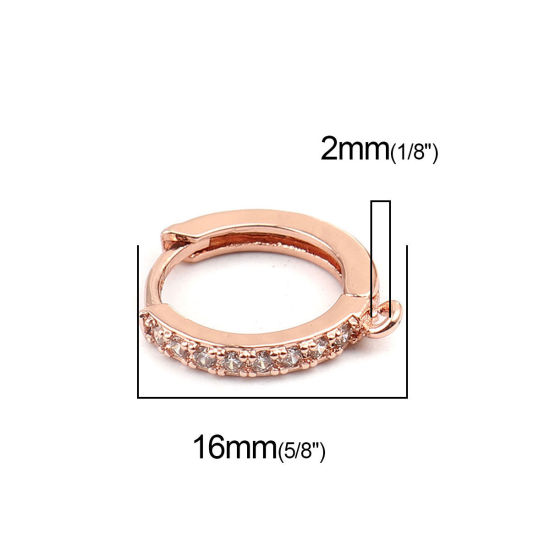 Image de Boucles d'Oreilles à Clip en Laiton Or Rose Rond avec Boucle Zircone Cubique Clair 16mm x 15mm, Epaisseur de Fil: (18 gauge), 1 Paire