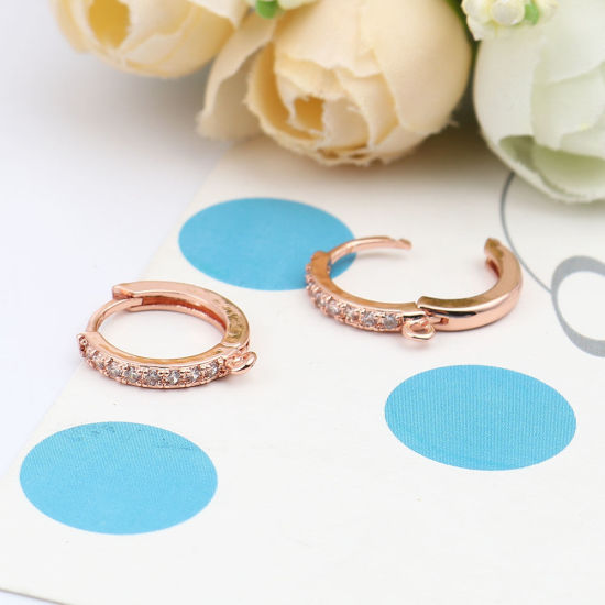 Image de Boucles d'Oreilles à Clip en Laiton Or Rose Rond avec Boucle Zircone Cubique Clair 16mm x 15mm, Epaisseur de Fil: (18 gauge), 1 Paire