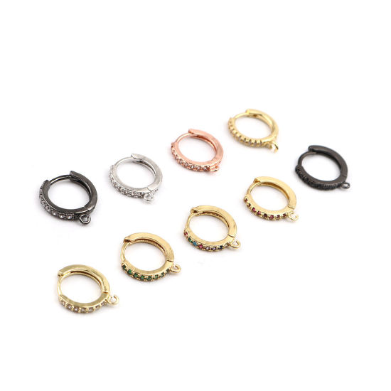 Image de Boucles d'Oreilles à Clip en Laiton Or Rose Rond avec Boucle Zircone Cubique Clair 16mm x 15mm, Epaisseur de Fil: (18 gauge), 1 Paire