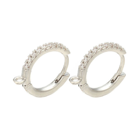 Image de Boucles d'Oreilles à Clip en Laiton Plaqué Platine Véritable Rond avec Boucle à Zirconia Cubique Clair 16mm x 15mm, Epaisseur de Fil: (18 gauge), 1 Paire