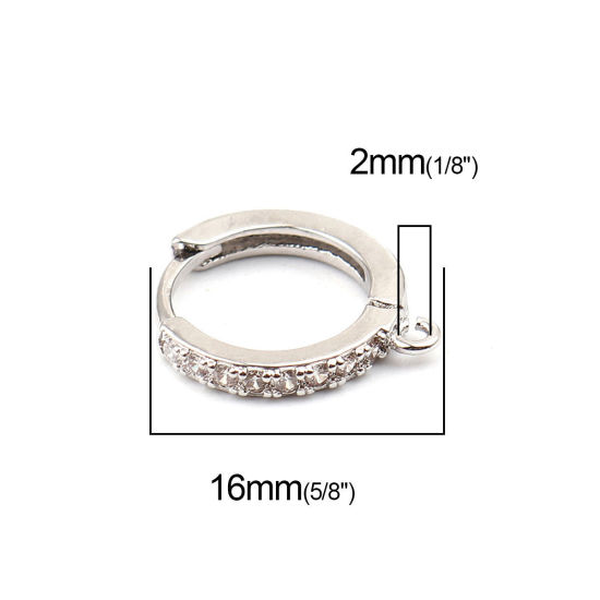 Image de Boucles d'Oreilles à Clip en Laiton Plaqué Platine Véritable Rond avec Boucle à Zirconia Cubique Clair 16mm x 15mm, Epaisseur de Fil: (18 gauge), 1 Paire