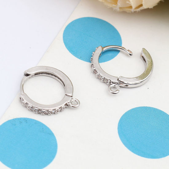 Image de Boucles d'Oreilles à Clip en Laiton Plaqué Platine Véritable Rond avec Boucle à Zirconia Cubique Clair 16mm x 15mm, Epaisseur de Fil: (18 gauge), 1 Paire