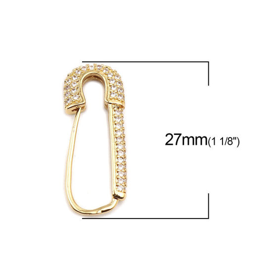 Picture of Brass & Cubic Zirconia Pin Brooches 18K Gold Plated Transparent Clear 27mm x 11mm, 1 Piece