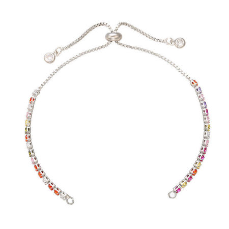 Picture of Brass & Cubic Zirconia Slider/Slide Extender Chain Real Platinum Plated Multicolor 22.5cm(8 7/8") long, 1 Piece