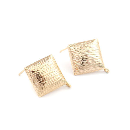 Image de 2 Pcs Boucles d'Oreilles Puces en Laiton Plaqué Or Véritable 18K Losange avec Boucle 21mm x 18mm, Epaisseur de Fil: 0.7mm(taille 21)