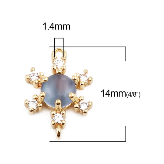 Picture of Brass Connectors Flower 18K Real Gold Plated Steel Gray Rhinestone 14mm x 10mm, 1 Piece                                                                                                                                                                       