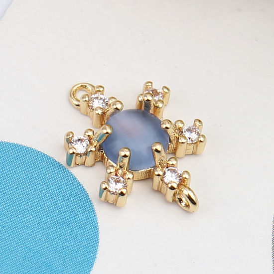 Picture of Brass Connectors Flower 18K Real Gold Plated Steel Gray Rhinestone 14mm x 10mm, 1 Piece                                                                                                                                                                       
