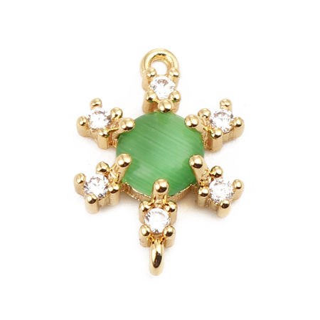Image de Connecteurs en Laiton Fleur Plaqué Or Véritable 18K à Strass Vert 14mm x 10mm, 1 Pièce