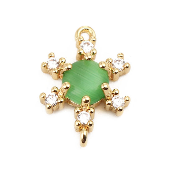 Picture of Brass Connectors Flower 18K Real Gold Plated Green Rhinestone 14mm x 10mm, 1 Piece                                                                                                                                                                            
