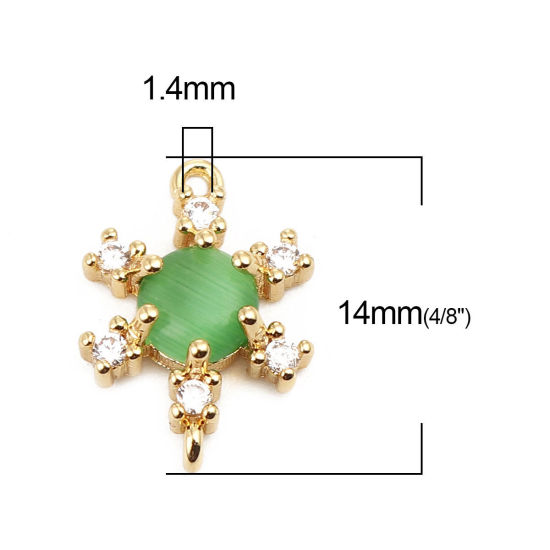 Picture of Brass Connectors Flower 18K Real Gold Plated Green Rhinestone 14mm x 10mm, 1 Piece                                                                                                                                                                            