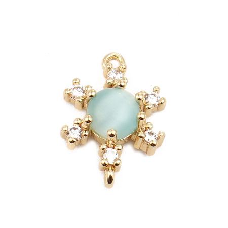 Picture of Brass Connectors Flower 18K Real Gold Plated Light Blue Rhinestone 14mm x 10mm, 1 Piece