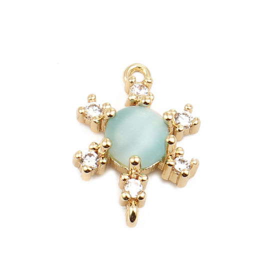 Picture of Brass Connectors Flower 18K Real Gold Plated Light Blue Rhinestone 14mm x 10mm, 1 Piece                                                                                                                                                                       
