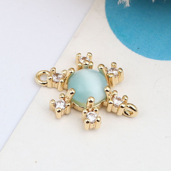 Picture of Brass Connectors Flower 18K Real Gold Plated Light Blue Rhinestone 14mm x 10mm, 1 Piece                                                                                                                                                                       