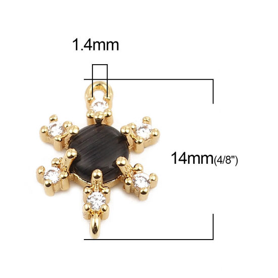Picture of Brass Connectors Flower 18K Real Gold Plated Black Rhinestone 14mm x 10mm, 1 Piece                                                                                                                                                                            