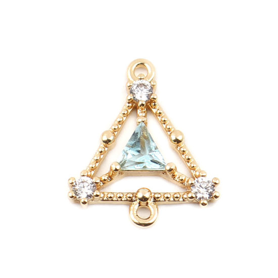 Picture of Brass Connectors Triangle 18K Real Gold Plated Hollow Light Blue Rhinestone 15mm x 13mm, 1 Piece                                                                                                                                                              