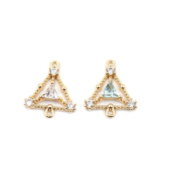 Picture of Brass Connectors Triangle 18K Real Gold Plated Hollow Light Blue Rhinestone 15mm x 13mm, 1 Piece                                                                                                                                                              