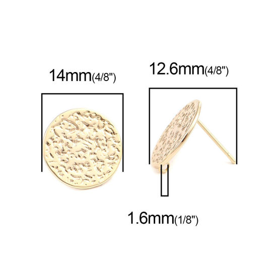 Immagine di Ottone Orecchini a Perno 18K Vero Oro Placcato Tondo W/ Loop 14mm Dia., Dimensione di Posta / Cavo: (21 misura), 4 Pz