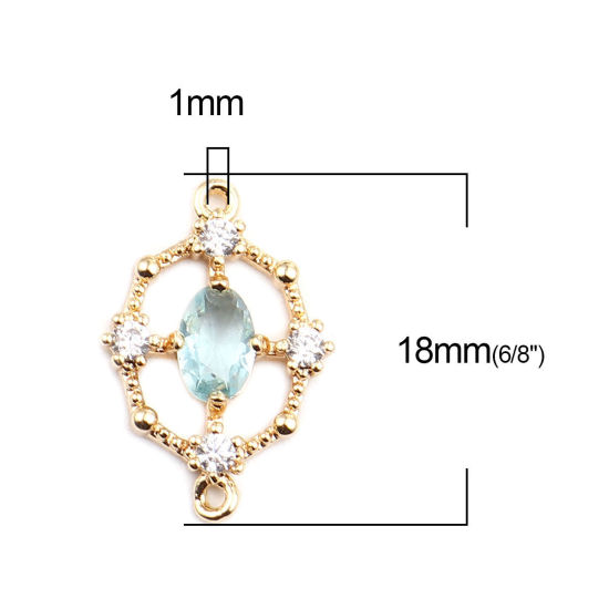 Picture of Brass Connectors Oval 18K Real Gold Plated Hollow Light Blue Rhinestone 18mm x 12mm, 2 PCs                                                                                                                                                                    