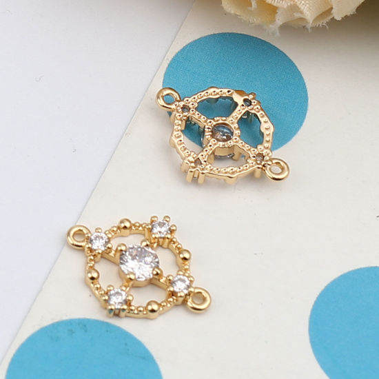 Picture of Brass Connectors Round 18K Real Gold Plated Hollow Clear Rhinestone 16mm x 12mm, 2 PCs                                                                                                                                                                        