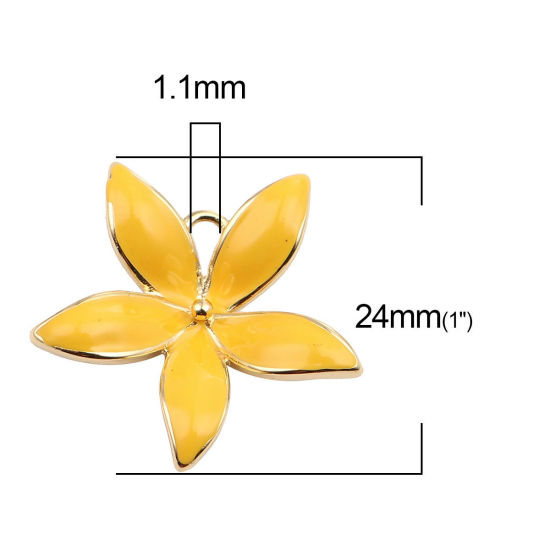 Picture of Brass Connectors Flower 18K Real Gold Plated Yellow Enamel 24mm x 23mm, 2 PCs                                                                                                                                                                                 