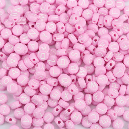 Picture of Acrylic Beads Flat Round At Random Initial Alphabet/ Capital Letter Pattern 