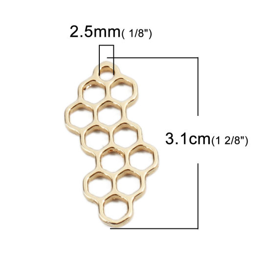 Picture of Zinc Based Alloy Insect Pendants Dainty Beehive Gold Plated Hollow 3.1cm x 1.5cm, 10 PCs