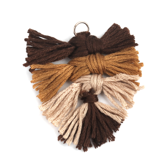 Image de Pendentifs Franges en Polyester Feuille Multicolore Tissé 6cm x 4cm, 5 Pcs