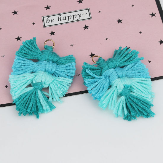 Image de Pendentifs Franges en Polyester Feuille Multicolore Tissé 6cm x 4cm, 5 Pcs