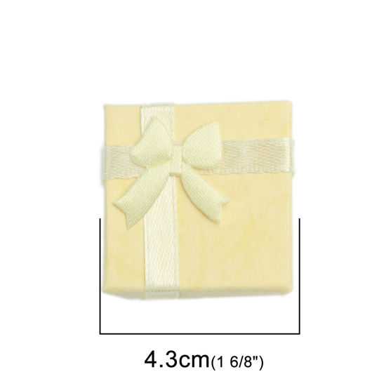 Picture of Paper Jewelry Gift Boxes Square Yellow Bowknot Pattern 4.3cm x 4.3cm , 6 PCs