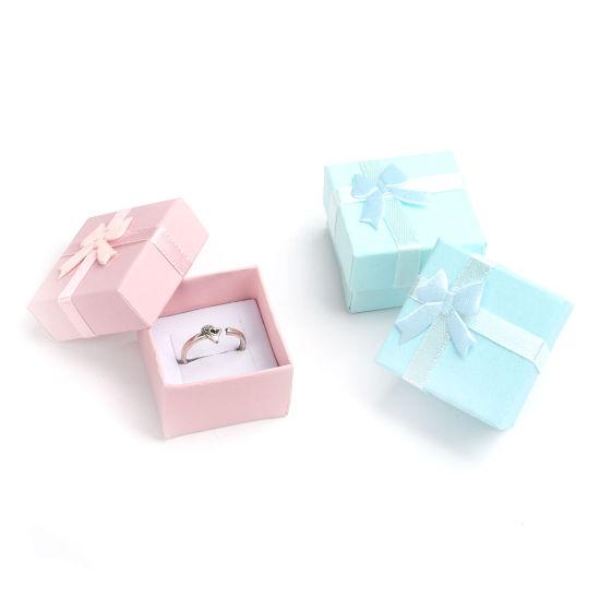 Picture of Paper Jewelry Gift Boxes Square At Random Mixed Bowknot Pattern 4.3cm x 4.3cm , 6 PCs