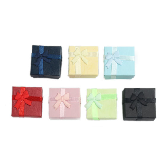 Picture of Paper Jewelry Gift Boxes Square Red Bowknot Pattern 4.3cm x 4.3cm , 6 PCs