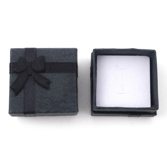 Picture of Paper Jewelry Gift Boxes Square Black Bowknot Pattern 4.3cm x 4.3cm , 6 PCs
