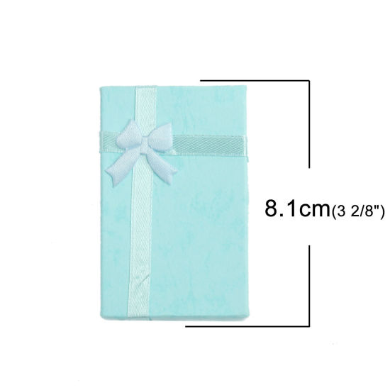 Picture of Paper Jewelry Gift Boxes Rectangle Blue Bowknot Pattern 8.1cm x 5.2cm , 4 PCs
