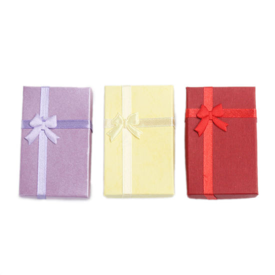 Picture of Paper Jewelry Gift Boxes Rectangle At Random Mixed Bowknot Pattern 8.1cm x 5.2cm , 4 PCs