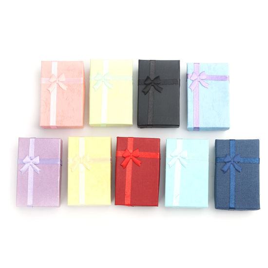 Picture of Paper Jewelry Gift Boxes Rectangle At Random Mixed Bowknot Pattern 8.1cm x 5.2cm , 4 PCs