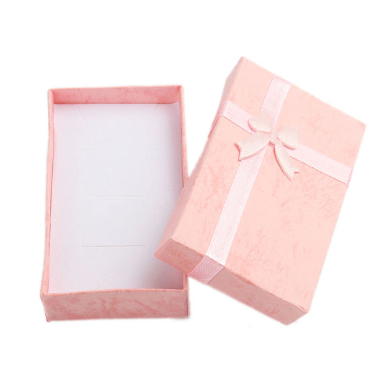 Picture of Paper Jewelry Gift Boxes Rectangle Pink Bowknot Pattern 8.1cm x 5.2cm , 4 PCs