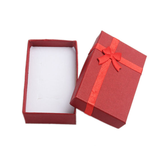 Picture of Paper Jewelry Gift Boxes Rectangle Red Bowknot Pattern 8.1cm x 5.2cm , 4 PCs