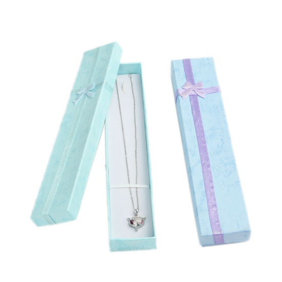 Picture of Paper Jewelry Gift Boxes Rectangle At Random Mixed Bowknot Pattern 20cm x 4cm , 2 PCs
